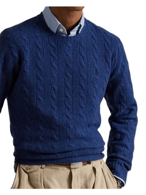 Maglia da uomo in misto lana e cashmere con lavorazione a trecce, colore rustic navy POLO RALPH LAUREN | 710876762017